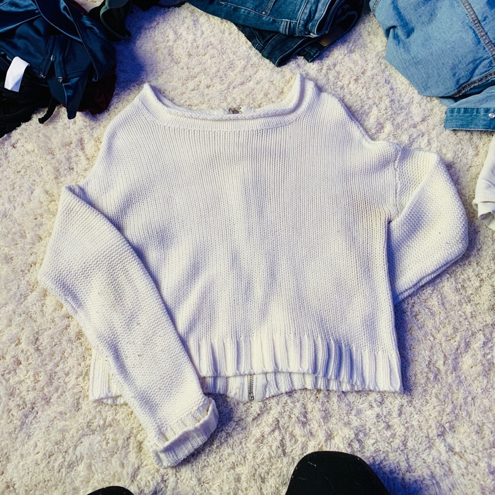 white zipper back sweater